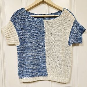 vintage 80S,90S crochet knit blue white Granny grandma sweater tops size S